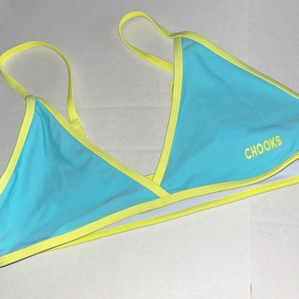 NWOT Rare Boutine LA | Chooks LA | Blue & Neon Yellow String & Fitted Bikini Set - Picture 3 of 9